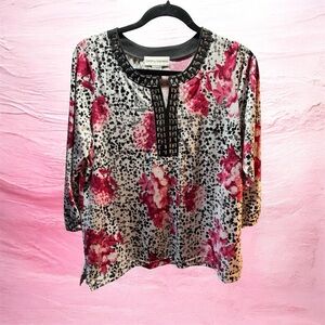 🌸 Cathy Daniels Pink Floral Sequin Blouse 🌸